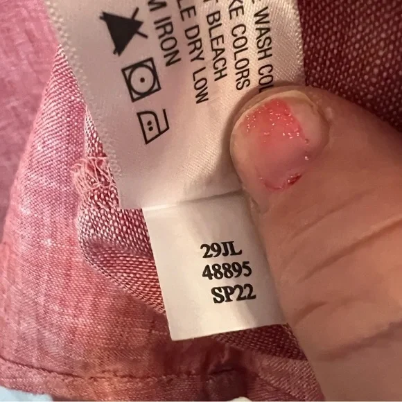 Orvis 100% Linen Shirt Women's M Red Pink 3/4 Sleeve Button Up Casual Blouse Top - Picture 10 of 10